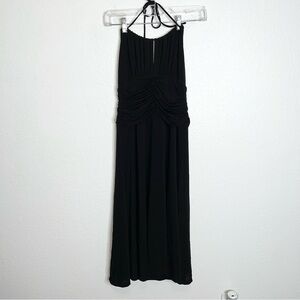 Bcbgmaxazria Dress Women Small Midi Black Ruched Stretch Halter Keyhole neck b20